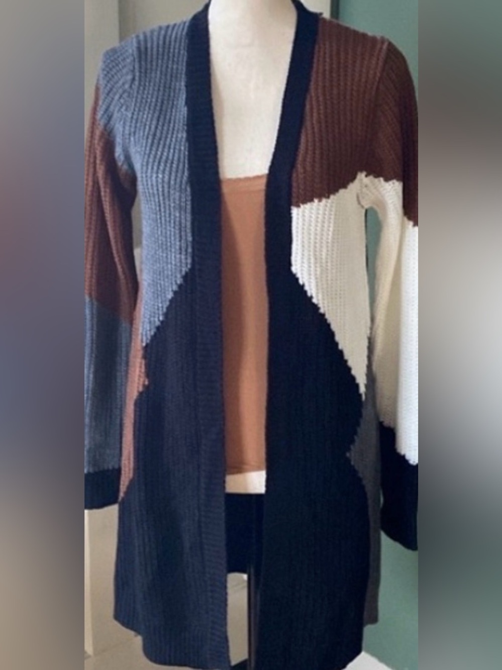 Fortune & Ivy women’s knitted color block  cardigan sweater